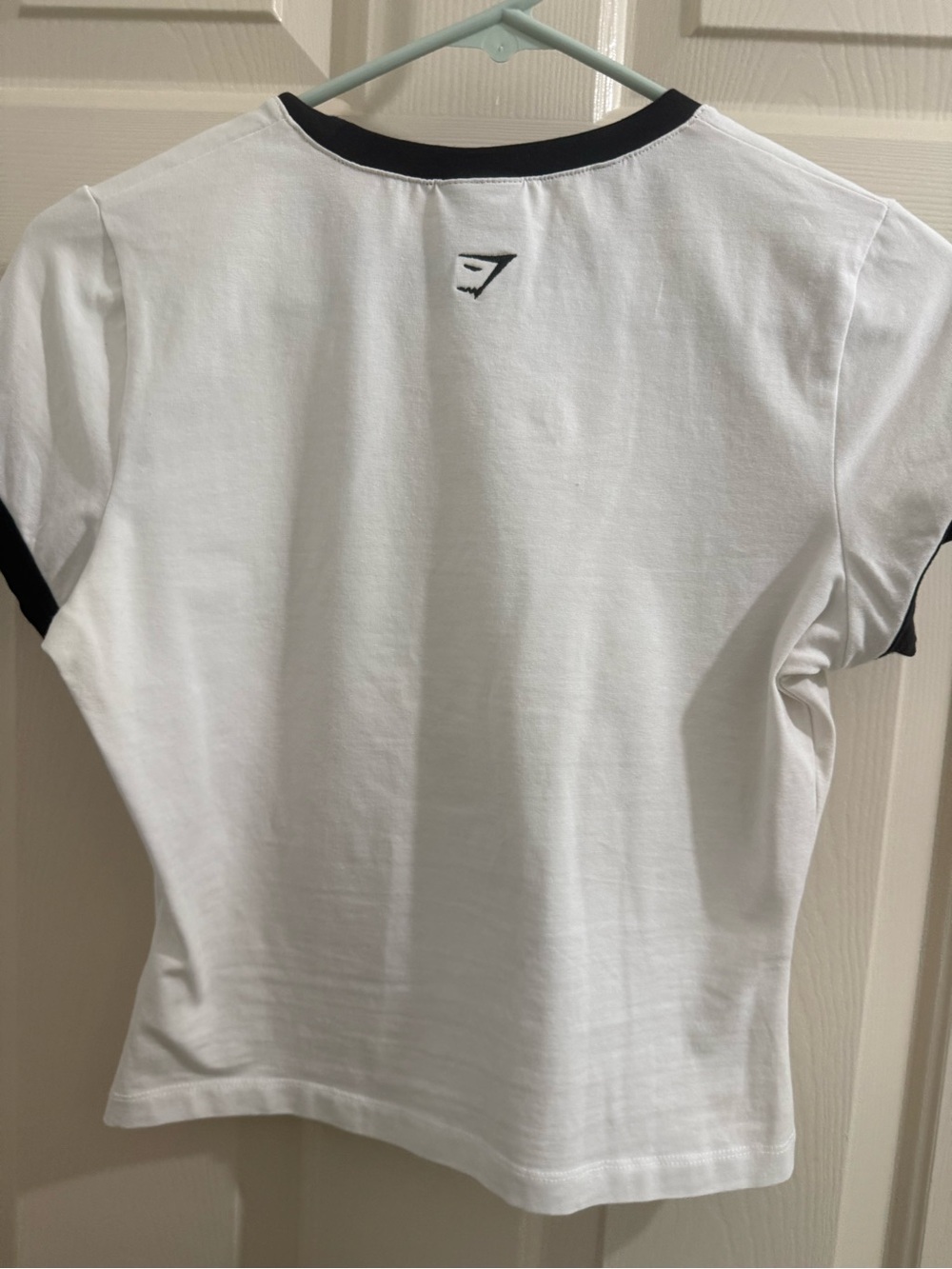 Gymshark White Tee with Black Ringer Trim and Barbell Motif - Picture 3 of 5